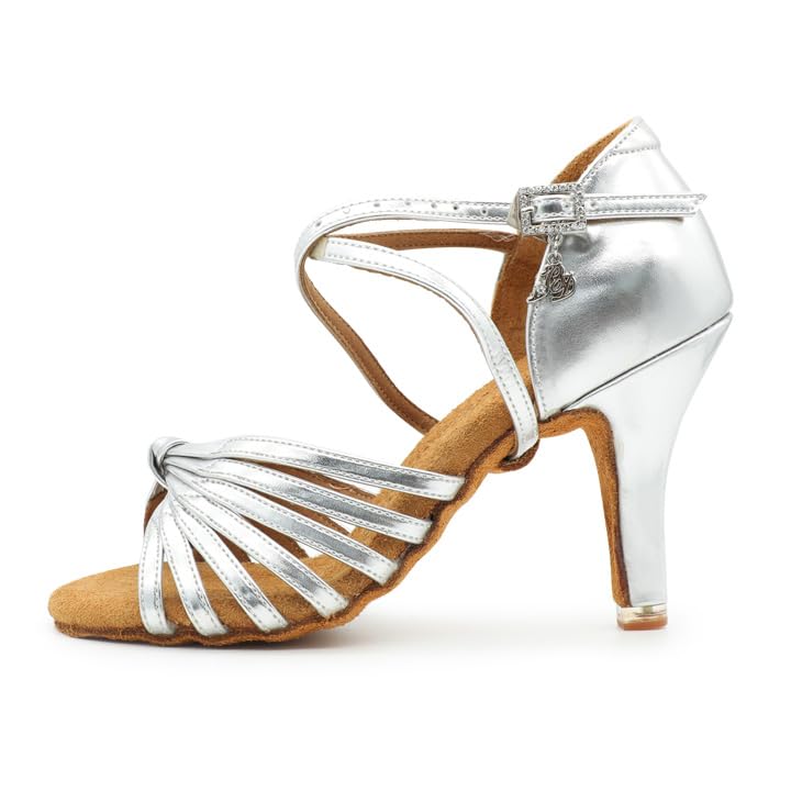 BDdance - Zapatos de baile latino para mujer, sandalias de salón de baile, salsa, jazz, tango, danza, cuero, plateado, #2398, 4.5-11, plateado, 39 EU