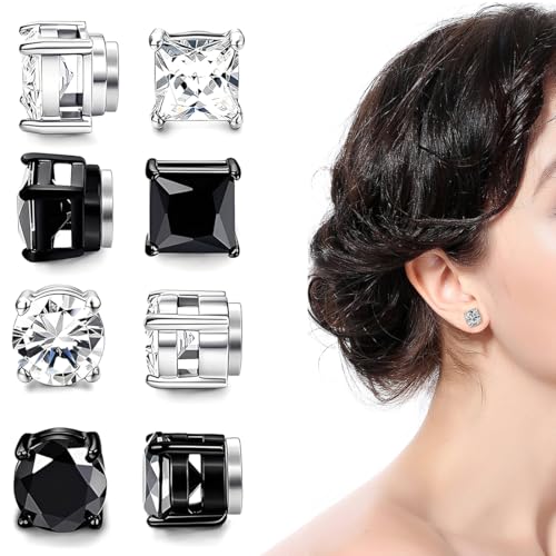 OIXEYA 4 pares pendientes magnéticos, sin necesidad de perforar, para hombre y mujer, diseño clip, 6 mm