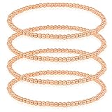 SM Stainless Steel Gold Silver Rose Gold Beaded Ball Bracelets Set for Women Stretchable Elastic Bracelet (Set 4pcs - 3mm Solid Rose Gold)
