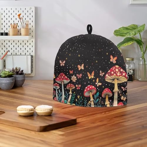 Image of Mushroom Butterfly Print Tea Cosy Tea Pot Cozies with Top Handle Decorative Accessories for Teapots Kitchen Home Table Breakfast Warmer Dust Cover Teapot Cozies