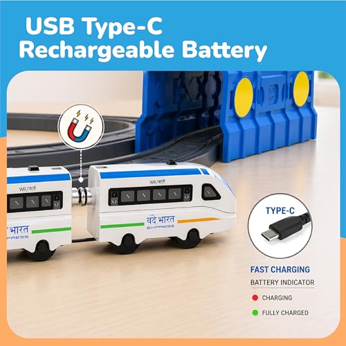 Image of Lifelong Indian City Trainset 91 PCS | Vande Bharat Electric Train Set with Lights & Sounds | USB Rechargeable DIY Toy Set with Magnetic Coaches & Electronic Track Gift for Kids 3-9 Yrs (LLCRCT06)