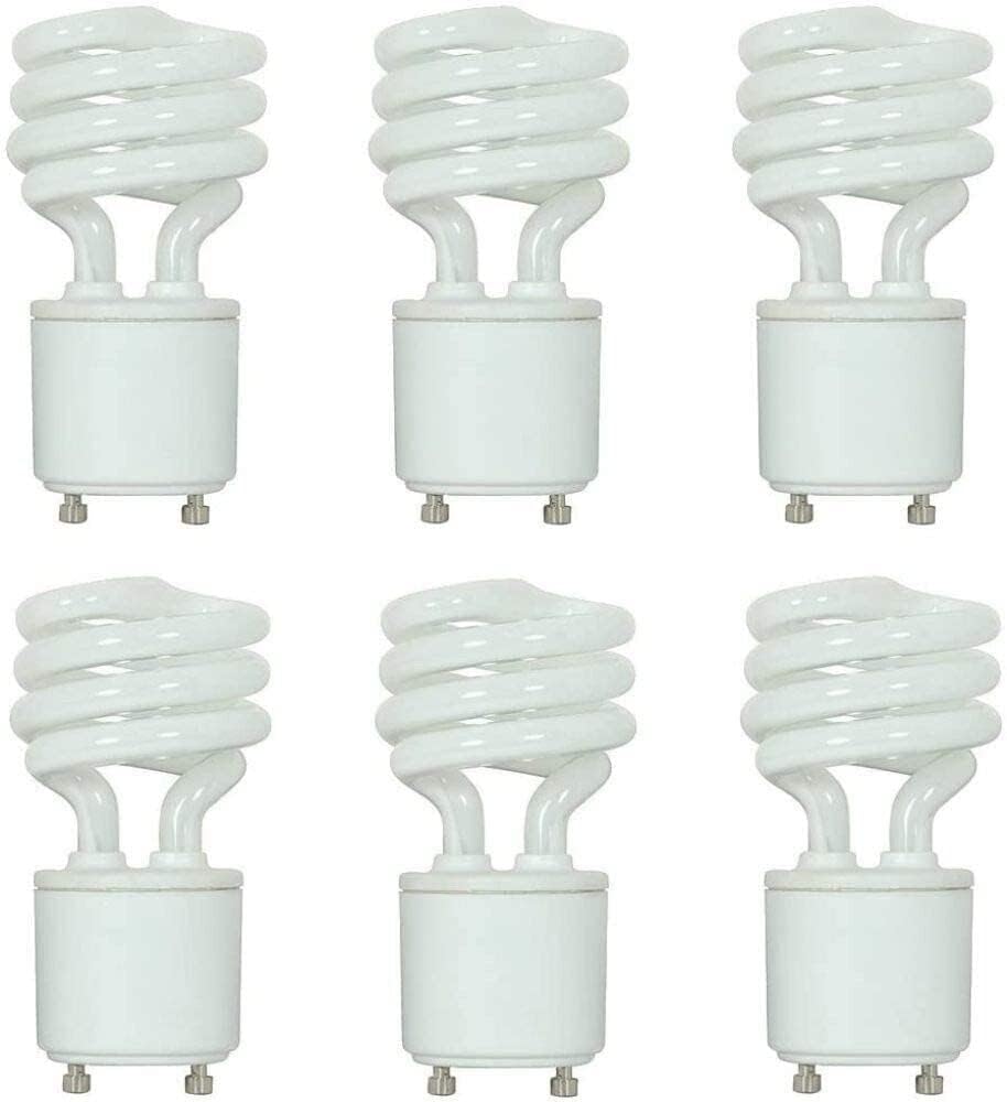 Satco S8203 13 Watt; Mini Spiral Compact Fluorescent; 2700K; 82 CRI; Bi Pin GU24 Base; 120 Volt; 10000 Hours Rated; 800L Lumens; Warm White Color; Pack of 6