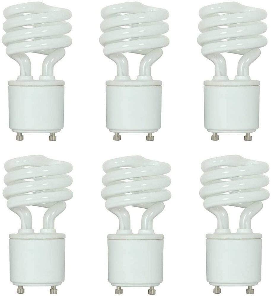 Satco Mini Spiral Compact Fluorescent Bulb, 13 Watt, 2700K, Bi Pin GU24 Base,