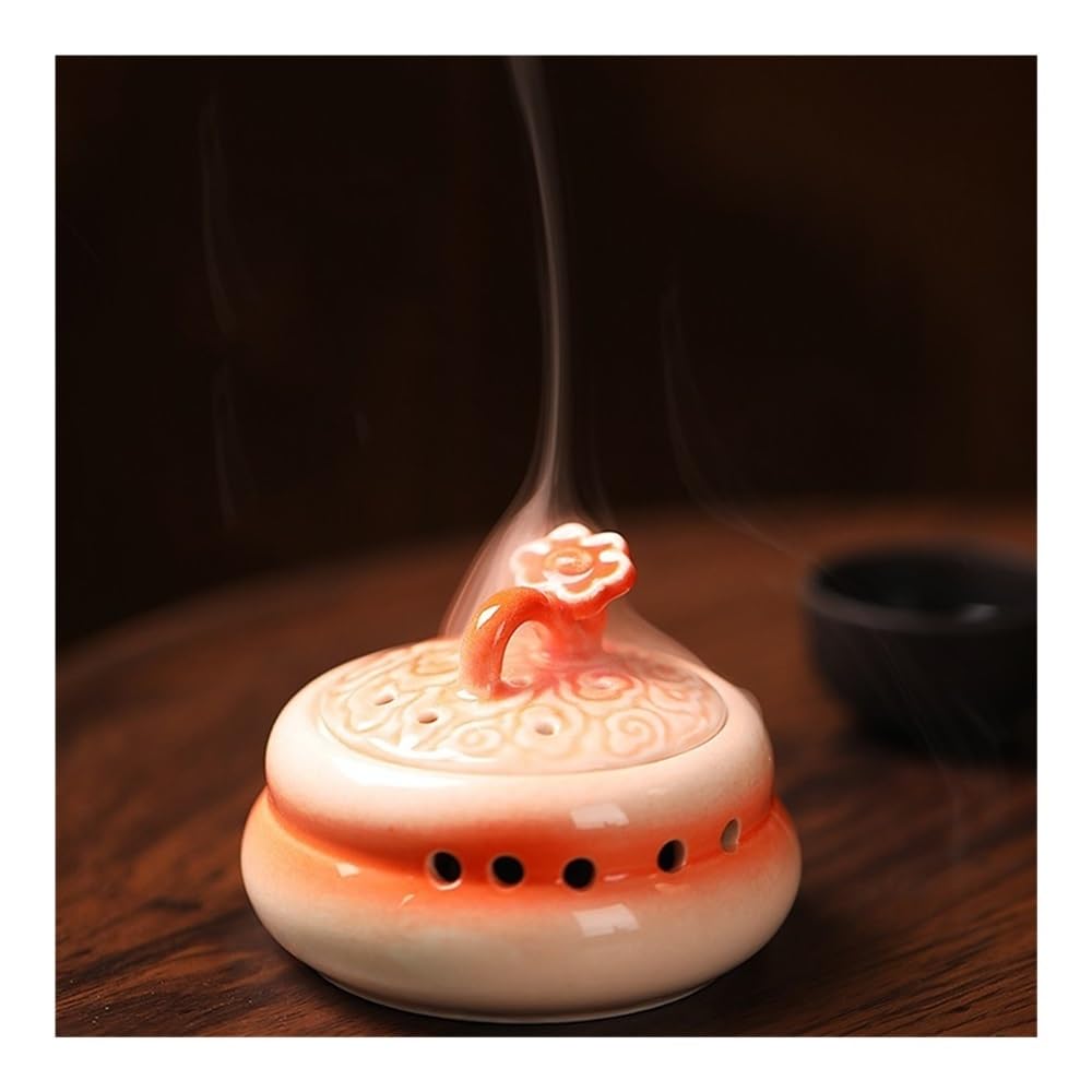 Dekoracyjny uchwyt na kadzidełka, Red Creative Small Incense Burner Indoor Ceramic Holder With Lid And Handle, Dekoracyjny prezent do medytacji Zen Home Decor