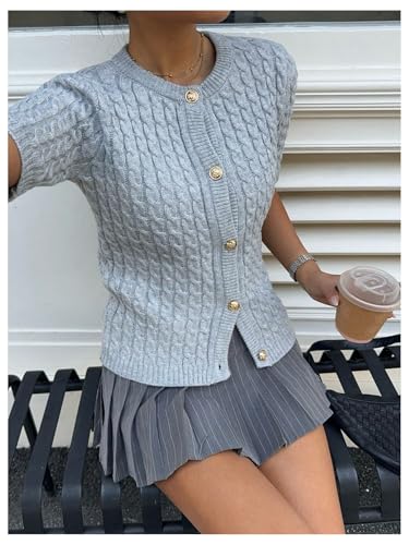 GORGLITTER Women's Short Sleeve Button Up Cardigan Lightweight Knitted Sweater Dressy Business Casual Tops4
