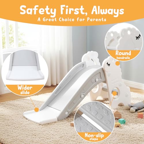 Toddler Slide for Kids Indoor Baby with Climber Ball Pit Slide in Pearl White Kids Indoor Freestanding Playset with Basketball Hoop - image 6
