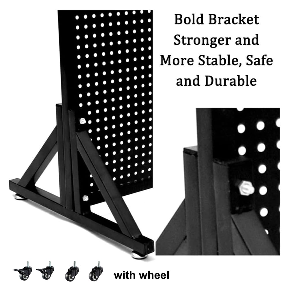 Yiustldd - Soporte de exhibición de metal para tablero perforado, paneles de clavijas de pie con ruedas, estante de exhibición portátil para almacenamiento y organización, negro, 50 x 120 cm