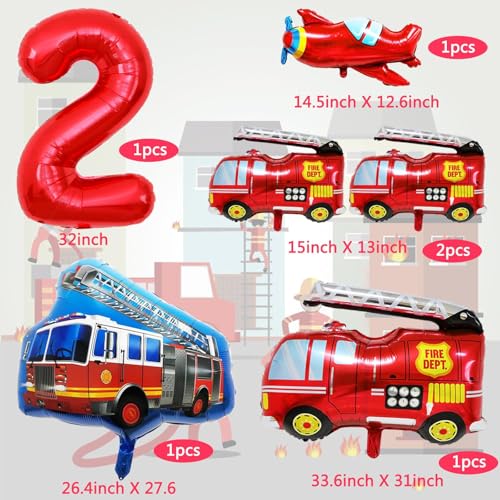 Image of Fire Truck Balloons Set for Kids,Party Decorations Kits 2 Year Olds Fire Truck Theme Birthday Party Supplies for Rescue Themed Decoration Firefighter Birthday Party Supplies