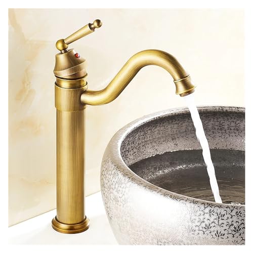 Grifo de latón antiguo con cuello de cisne giratorio para lavabo de baño elegante