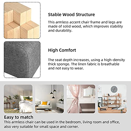 Sthouyn Modern Fabric Armless Accent Chair Decorative Slipper Chair Vanity Chair For Bedroom Desk, Corner Side Chair Living Room Furniture Grey #TOP2