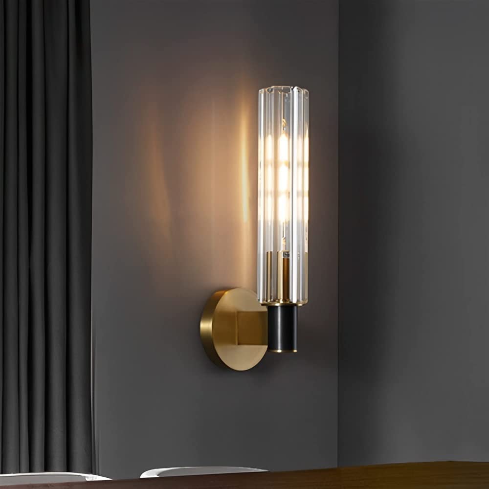 Lampada da parete moderna in ottone, paralume in vetro trasparente, applique da interni per bagno, soggiorno, camera da letto, corridoio, elegante illuminazione