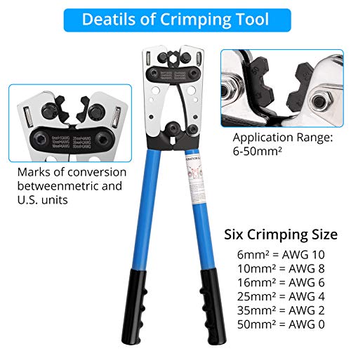 Crimping Tool, Kamtop Battery Cable wire Lug Crimping Tool with Cable Cutter 30PCS AWG 6 4 2 Copper Wire Lugs Tubular Ring Terminal Connectors and 30PCS 3:1 Dual Wall Adhesive Heat Shrink Tubing