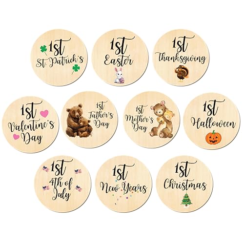 Image of OENIZI My First Holiday Milestone Cards, Baby Milestone Holiday Wood Discs Marker, Wood Milestone Card, Baby Milestones, Photo Prop(Holiday)