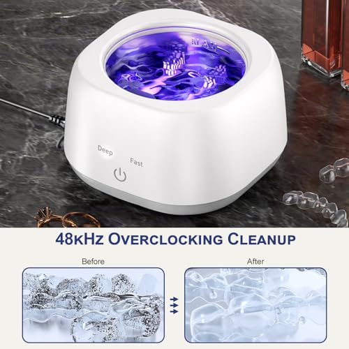 Image of Ultrasonic Retainer Cleaner Machine 48kHz Denture Cleaning Pod, 280ML Dental Deep Cleaning Pod for Dentures, Aligners, Invisalign, Mouth Guards, Night Guards, Jewelry, Toothbrush (White)