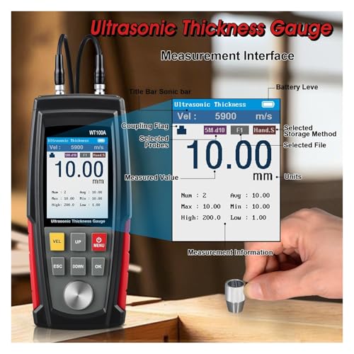Calibrador de espesores ultrasónico digital, medidor para pruebas no destructivas en acero, aluminio, cobre, vidrio y materiales metálicos (modelo WT100A) miniatura 3