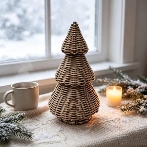Handwoven Christmas Tree Ornament Rustic Imitation Rattan Woven Tree Craft - image 4
