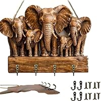 Rustic Highland Cow Wooden Family Key Holder, Highland Cow Ornaments Key Holder with 4 Metal Hooks, Decorative Hooks for Hanging Bags, Keys, Pendants at Entry Doors and Walls (Elephant)