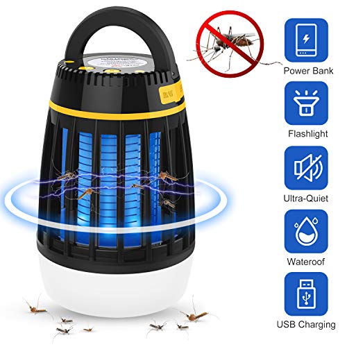 Preisvergleich Produktbild Dkinghome Elektrischer Insektenvernichter, UV LED Mückenvernichter 3-in-1 Mückenlampe Insektenlampe Fliegenfalle Mückenlampe wasserdichte Mückenfalle USB Mückenschut für Innen und Außen (Schwarz)