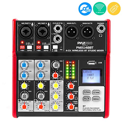 Studio Audio Sound Mixer Board - 4 Channel Bluetooth Compatible Professional Portable Digital