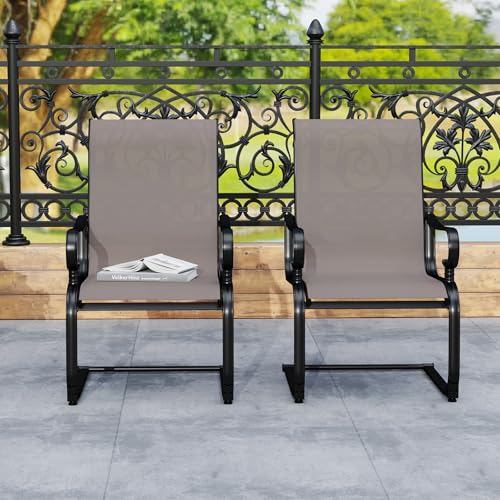 Image of Giantex Patio Dining Chairs Set of 2, High Back Outdoor Patio Chairs with Metal C Spring Frame, Heavy Duty Outside Dining Chairs for Porch Lawn Garden Backyard Balcony Pool, Grey