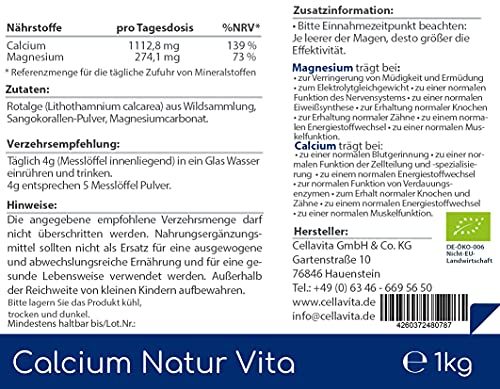 Cellavita Calcium Natuur 8 maandvoorraad 1000 g | Calcium & Magnesium/Sango-koraalpoeder & Lithothamnium-algenpoeder - Image 4