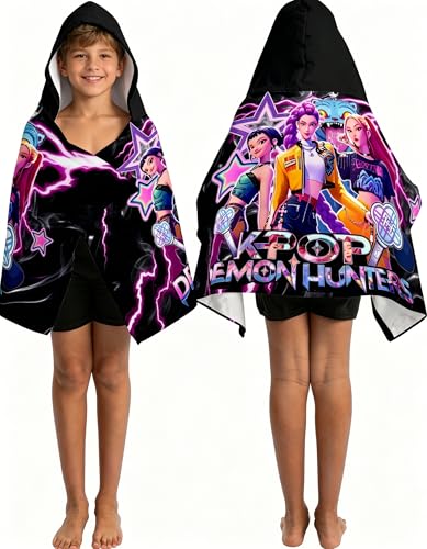 Ugecl for KPo Demon Hunters Movie Bath/Pool/Beach Soft Cotton Terry Hooded Towel Wrap 28 in x 55 in (Black)