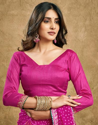 Image of SIRIL Women's Georgette Bandhani Printed Saree, Traditional Wedding Sarees For Women With Unstitched Blouse Piece