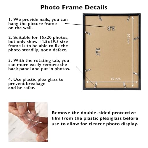 Image of JCJMY 15x20 Picture Frame - Black, Horizontal & Vertical Formats for Wall Hanging, 15 x 20 Gallery Frame for Photos & Posters