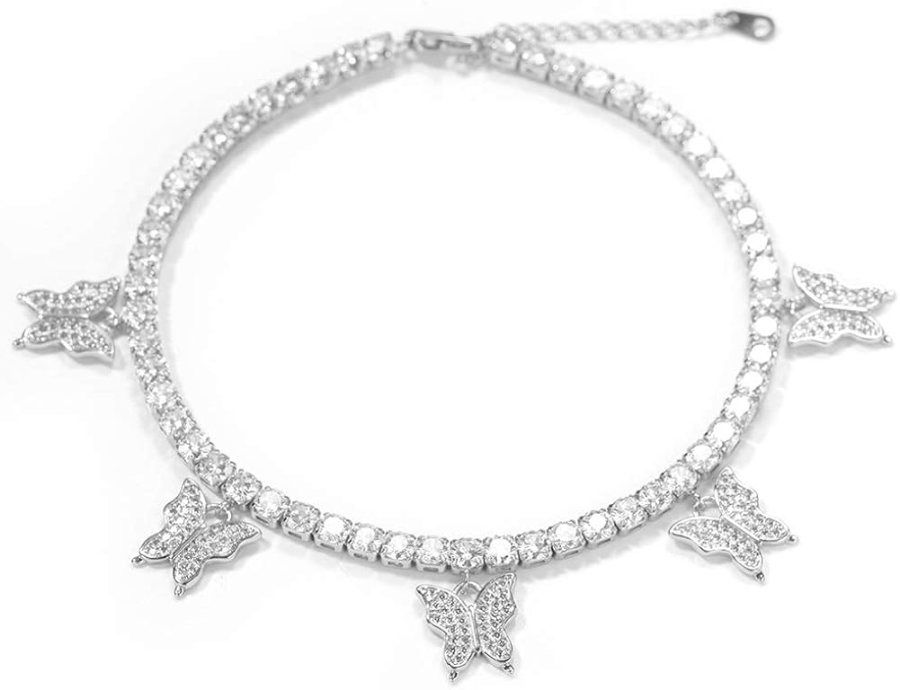 Jacruces 4MM Butterfly Ankle Bracelet, Butterfly Anklets for Women AAA+ CZ Butterfly Tennis