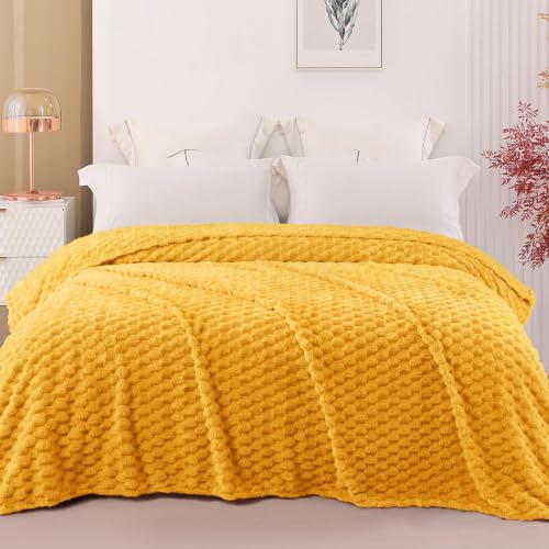 Image of Exclusivo Mezcla 3D Fleece King Size Blanket for Bed, Mustard Yellow | Extra Soft Fuzzy Plush Lightweight Bed Blankets, Cozy Fluffy Decorative Blankets for All Seasons, 90x104 Inches
