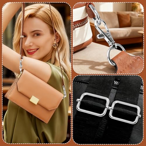 ZoeWei Taschenzubehör 24 Stück Taschenzubehör zum Nähen, D Ringe 25mm, Leiterschnallen und Karabinerhaken mit Drehgelenk, Metall-Set für DIY Handtaschen, Hundegeschirr und Schlüsselanhänger