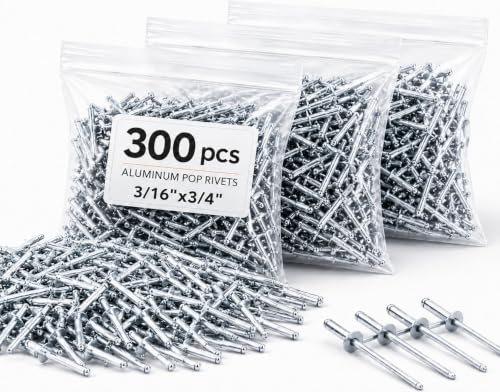 Image of 300PCS Large Flange Aluminum Pop Rivets 3 /16 inch x 3 /4 inch Big Head Steel Mandrel Dome Body Blind Clenches Set for Sheet Steel Duct Work Aluminum Boat Clenches Long Pop Rivets