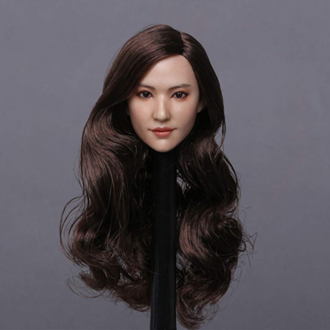 Scakbyer 1/6 Scale Female Head Sculpt, Asian Women Doll Head Compatible with HT, VERYCOOL, TTL and Phicen TBLeague 12" Action Figure's Body - Dark Color Long Curly Hair