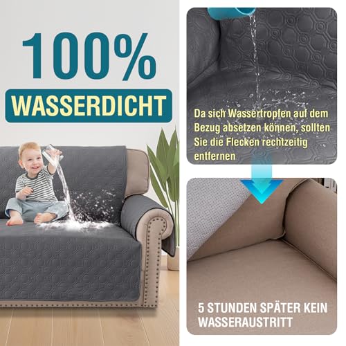 BellaHills Wasserdicht Sofaüberzug Übergröße 2 Sitzer (51x140cm), Waschbar Sofaüberwurf für Kinder, Weicher Möbelschutz Couchbezug mit Gummiband, Grau