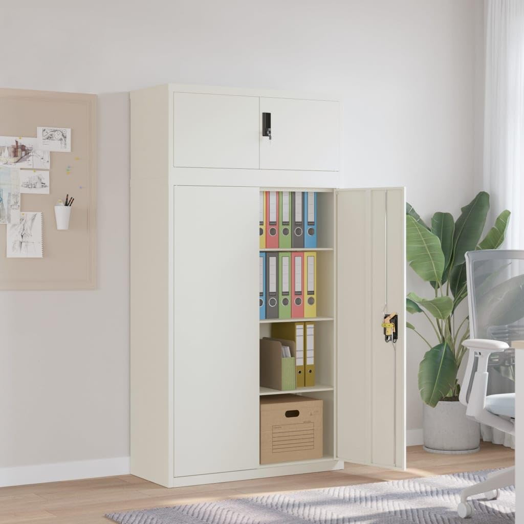 Armario archivador de acero con recubrimiento en polvo blanco de 90 x 40 x 180 cm con 3 estantes y puerta con cerradura, armario alto para oficina, armario y espacio de almacenamiento