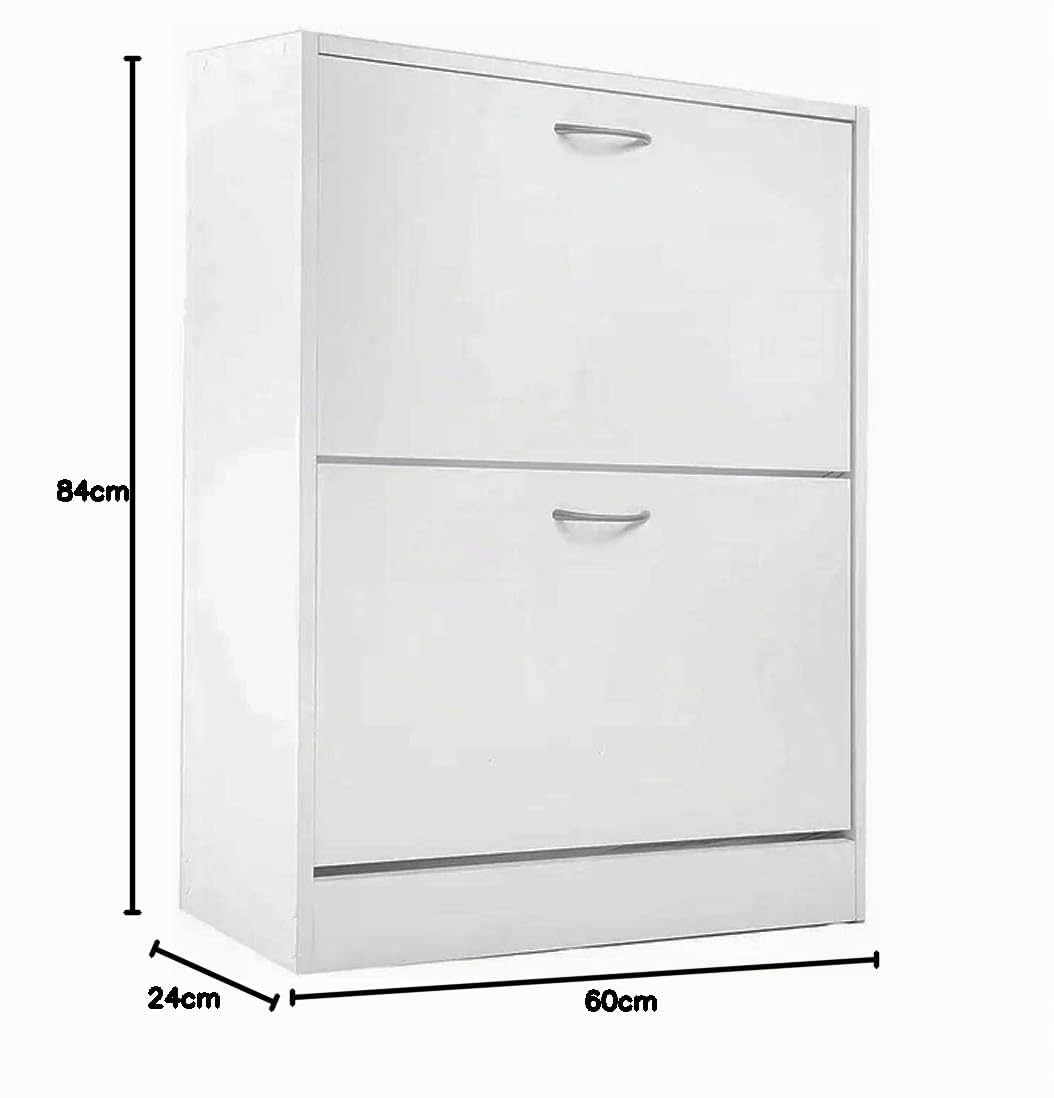 BAKAJI Scarpiera Salvaspazio Slim Portascarpe in Legno Melaminico con 2 Ante Bianco e Ripiani doppia profondità, Porta Scarpe Dimensioni Compatte a Doppia Profondità, Ideale per Ingresso (2 Ripiani)