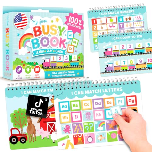 Hadley Designs My First Busy Book Toddlers 3-5 Montessori Preschool Learning Activities Age 4-5 174 Pcs Velcro Busy Book Travel Toys Airplane Car Quiet Time Sensory Toys Toddler Birthday Gift