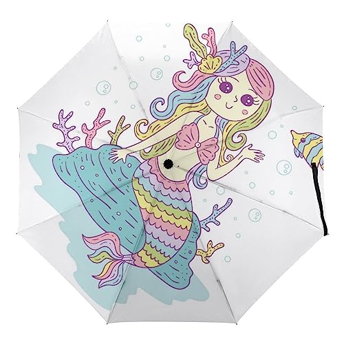 Paraguas De Viaje Automático Sirena Paraguas Plegable Antiviento Para Hombre Y Mujer