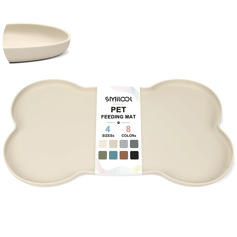 Tapete para Alimentação de Cães e Gatos em Silicone Impermeável com Borda Elevada SMILOOL Bege, 55,88 x 35,56 cm