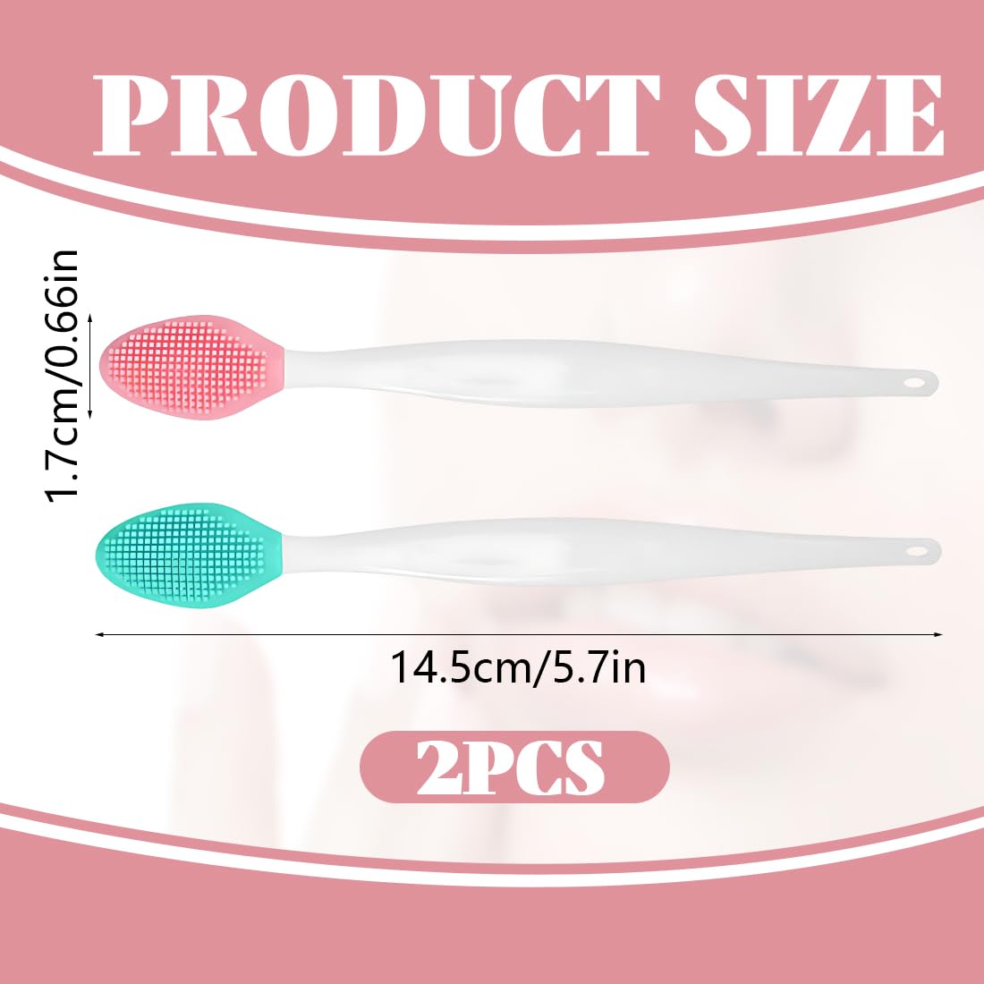 2 brosses à gommage des lèvres en silicone double face et des brosses de nettoyage des points noirs ; utilisables aussi pour le nettoyage du visage, disponibles en diverses couleurs (rose, vert)