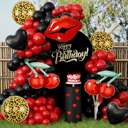 Image of JOGAMS 171Pcs Leopard Cheetah Print Betty Party Decorations, Red and Black Balloon Arch Kit with Cheetah Star Foil Green 260 Balloons for Bachelorette Birthday Baby Shower Vintage Retro Party