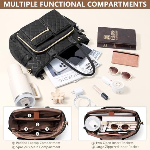 Image of Large Bible Bag with Bible Cover Case for Women, Quilted Church Tote Bag Carrying Case w /Shoulder Strap, Bible Study Supplies Journaling Kit Accessories, Christian Gift for Women Mom Friends Teacher