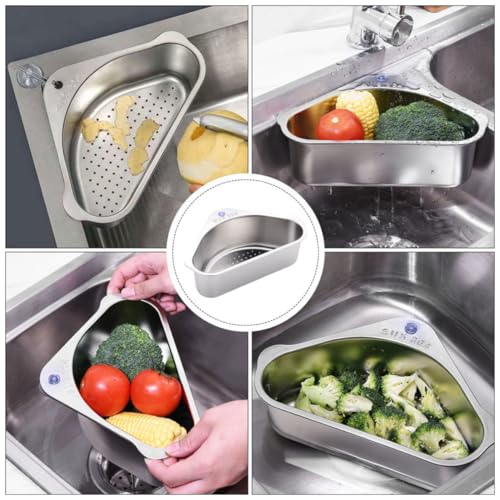 Escurridor de platos triangular de acero inoxidable: cesta de drenaje con ventosa para cocina 5
