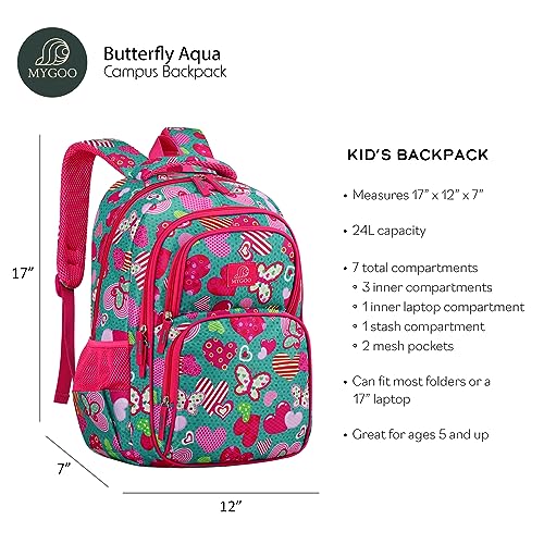 Girls Backpack | Campus Collection | Butterfly Aqua Design for Primary School | 17 inch Height3