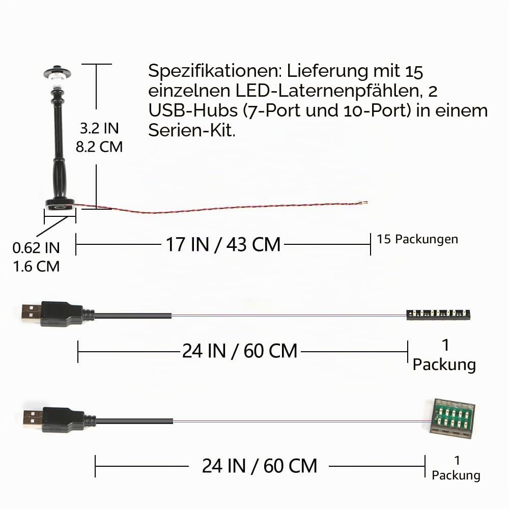 Bausteine Licht Set von 15, Baustein Stadtbeleuchtung, SUB Netzteil, DIY Baustein Zubehör, Kompatibel mit Lego