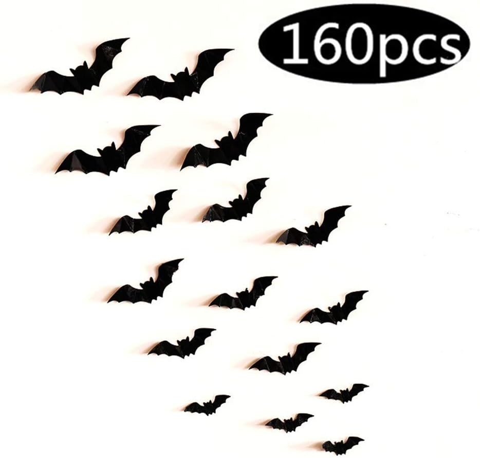 Fashionwu 3D Bats Stickers, Halloween Party Supplies Waterproof Scary Bats Wall Decals DIY Home Window Decor, Removable Bats Stickers for Indoor Outdoor Halloween Wall Decorations - 80pcs: Kitchen & Dining