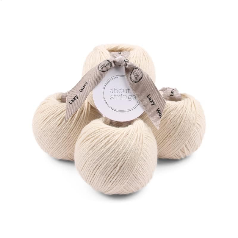 About Strings Lazy Wool - Hilo mezcla de lana merina No. 3 Light DK, 1.76 onzas, 109 yardas por bola, paquete de 4 unidades (crema)