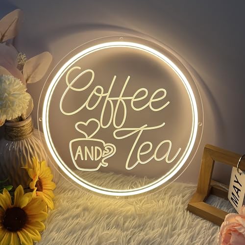 Scritte Neon Coffe and Tea, 30x30cm insegna neon LED con incisione 3D scritte luminose decorazione da parete luce al neon per bar caffetteria feste insegne luminose (USB, luci neon con accessori)