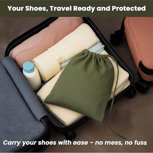 Image of LFH Cotton Shoe Storage Bags with Drawstring, Breathable Dustproof Reusable Shoe Organizer for Travel, Gym, Dorm, Hotel, Machine Washable Easy Carry 12 inchx17 inch (Pack of 6), Military Green