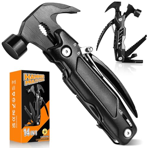 ISEYOU 14-in-1 Multitool Hammer â€“ Gifts for Men, Handy All-in-One Tool for Dad & Husband, DIY Repair Kit, EDC Pocket Gear, Compact Camping Tool, with Safety Lock